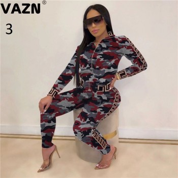 VAZN Autumn Sport V-neck Striped Comfortable Sexy 2019 Set full sleeve 2 Piece Sets Night Club Young Lady Sport Sets
